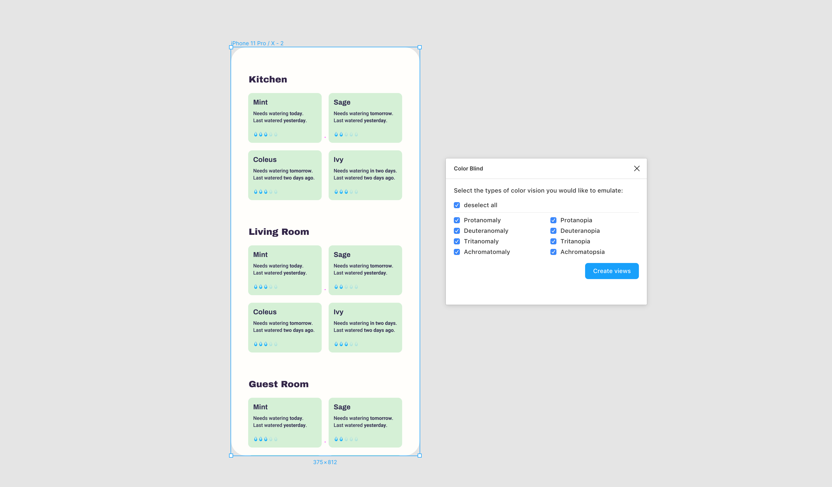 Screenshot of the color blind plugin for Figma
