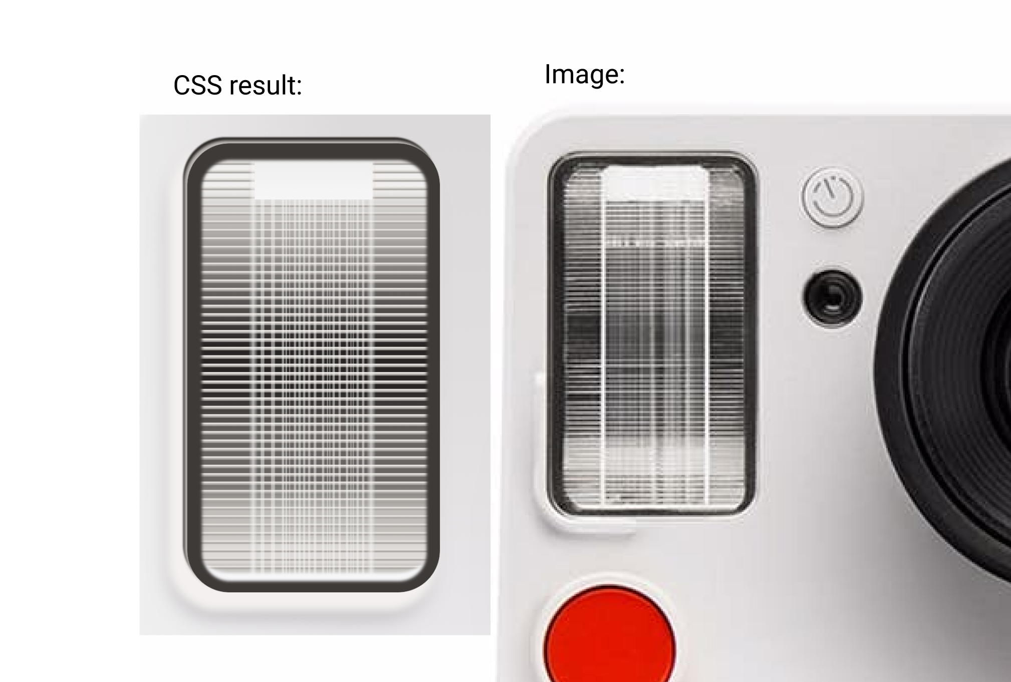 Comparison of the css flash and the actual flash next to each other